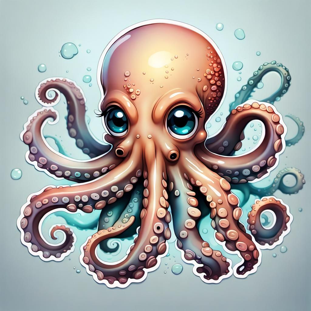Chibi Octopus Vector Art in Muted Colors