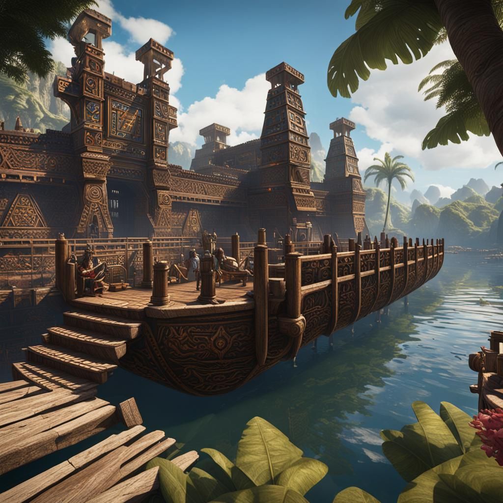 Aztec Dock in Medieval Age: Detailed Matte Painting