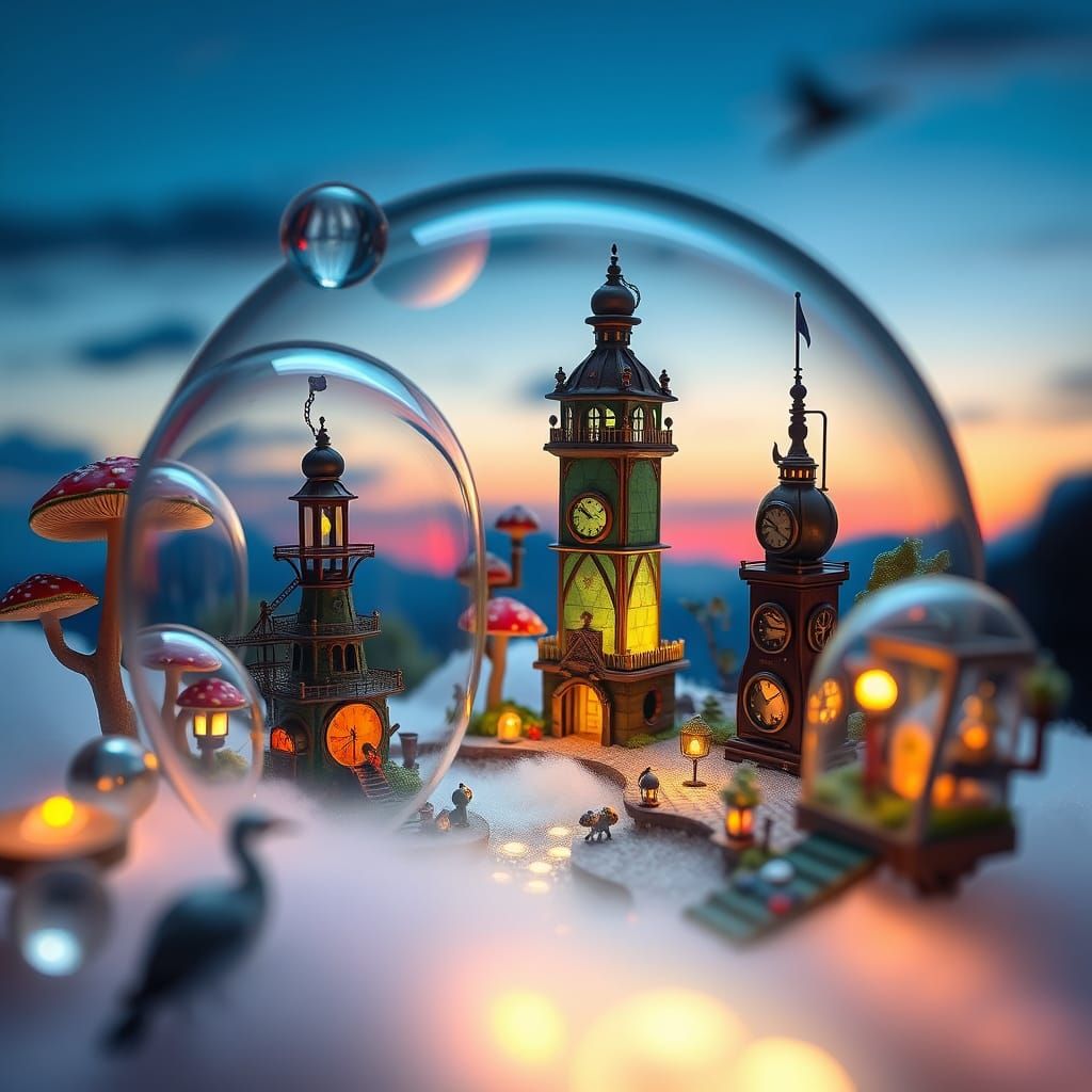 Miniature Bubble Worlds with Clockwork Elements