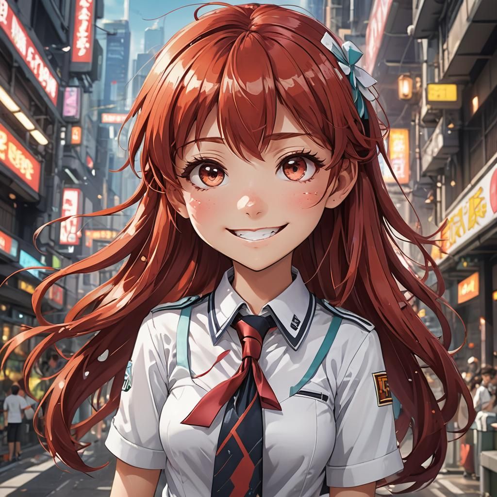 Anime Girl Portrait in Colorful Cartoon Style