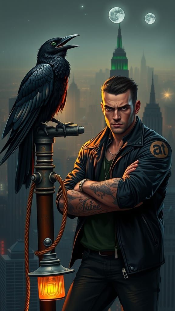 Raven Watches Gangster in Cyberpunk Cityscape