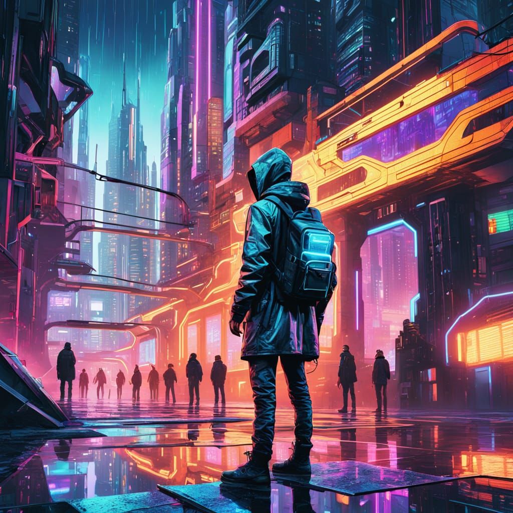Futuristic Cityscape with Figure in Science Fiction Art