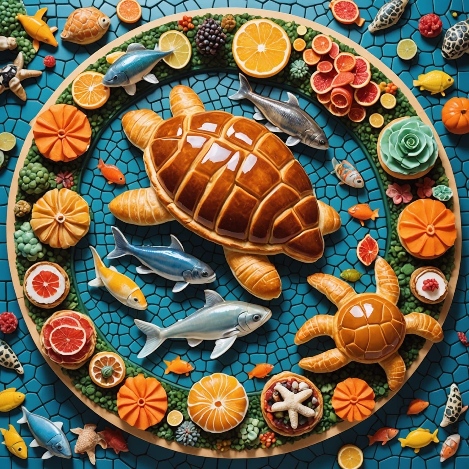 Surreal Still Life with Sandwich, Mosaic, and Maze