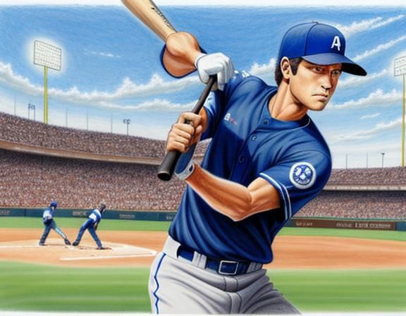 A handawn colored pencil sketch of a boys playing baseball