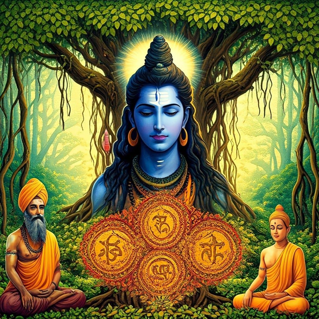 Syncretic Cosmic Tableau in Postmodern Indian Art Style