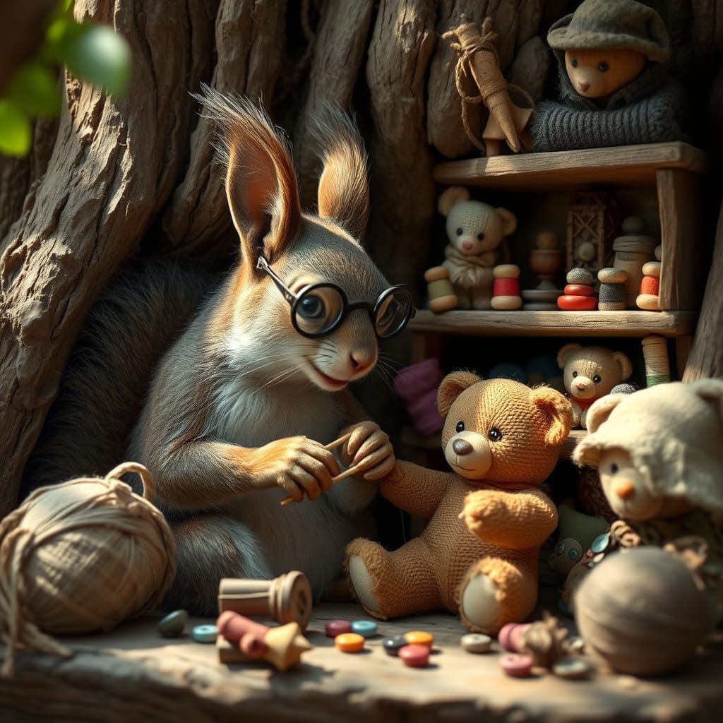 Squirrel Toy Repair Shop: A Whimsical Illustration