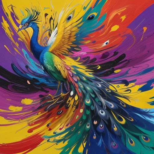 Abstract Woman with Dragon Peacock, Fauvist Expressionism