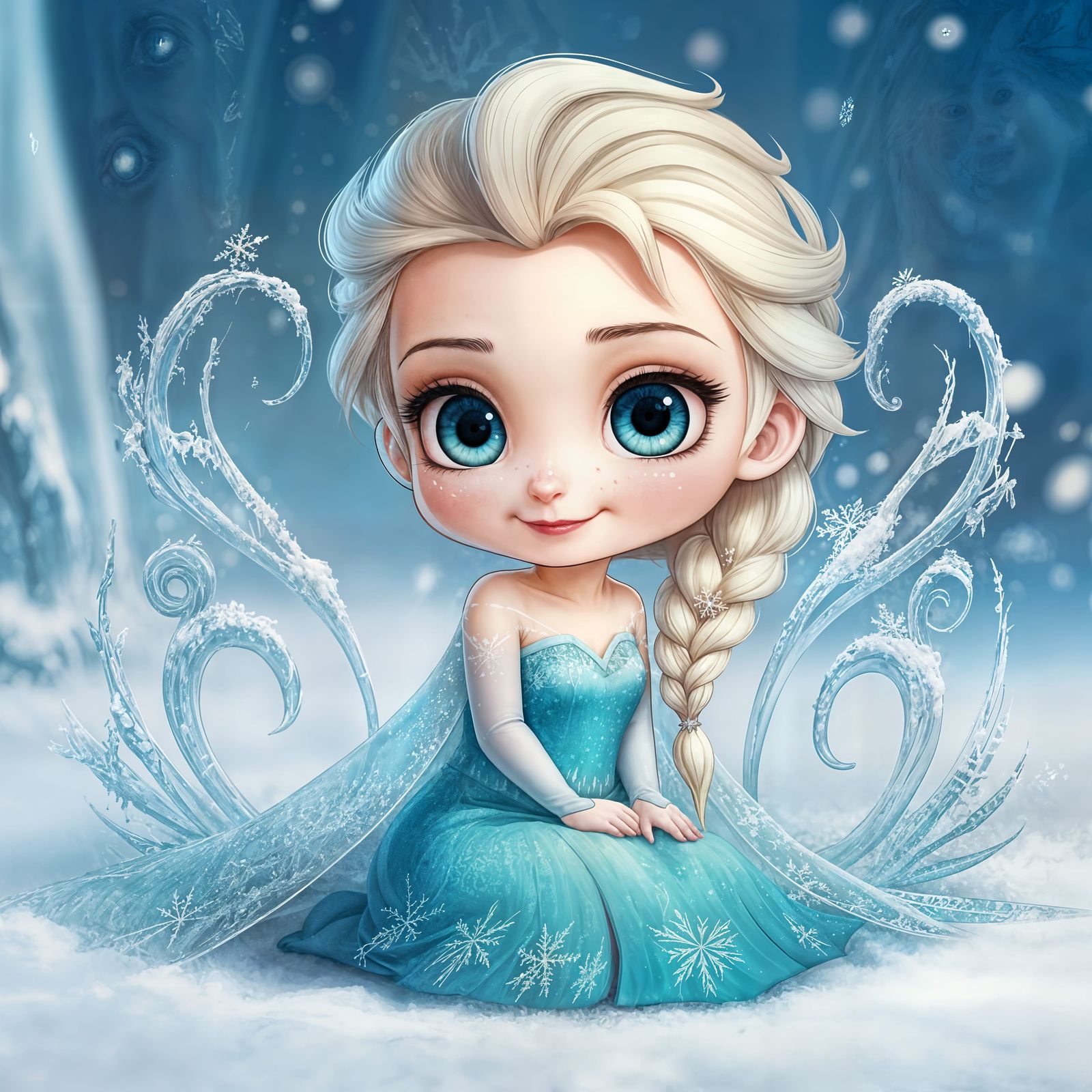 Surreal CGI Chibi Portrait of Happy Baby Princess Elsa