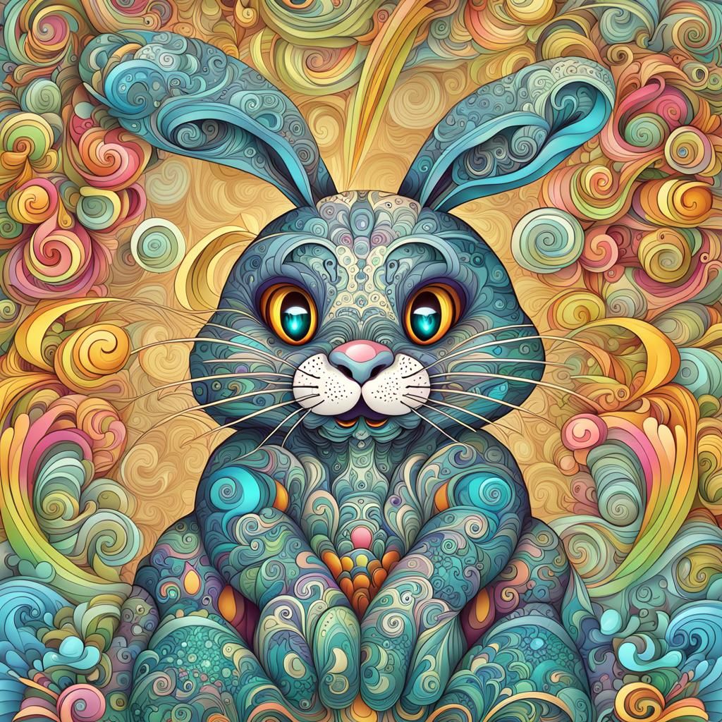 Abstract Easter Bunny with Fractal and Zentangle Elements