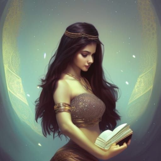 Young Arabian Queen Portrait in Art Nouveau Style