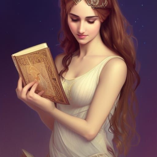 Arabian Queen Portrait with Book, Hyperdetailed Art