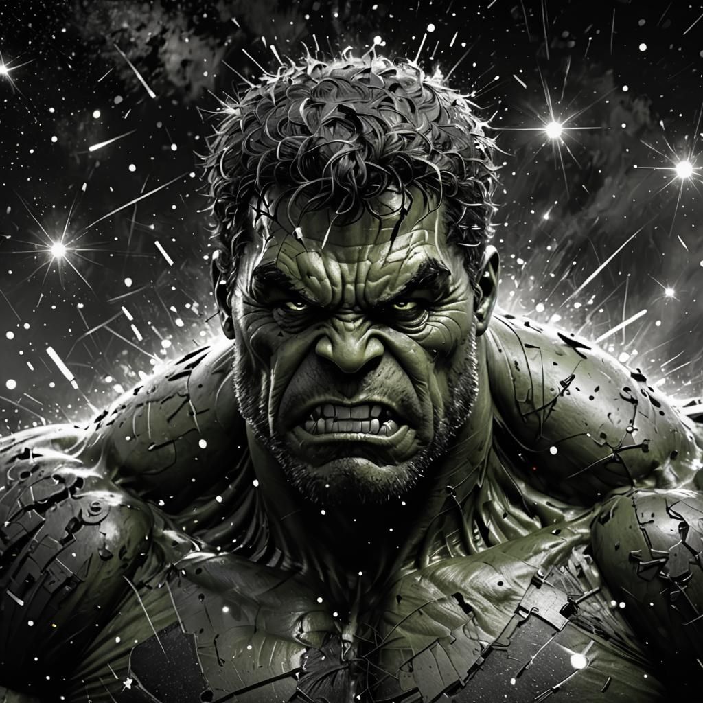 Magical Hulk Portrait in Black and White