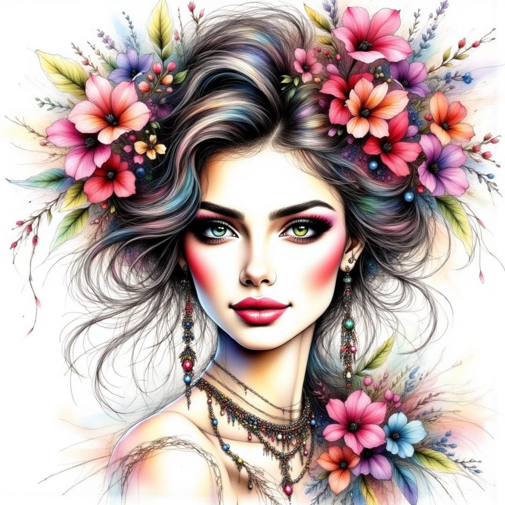 Vintage Silverpoint Drawing of a Woman