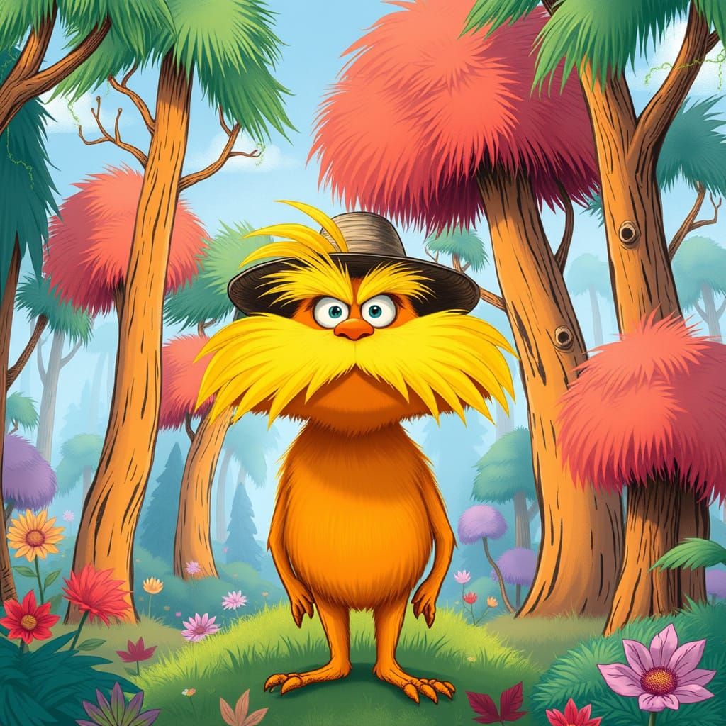 The Lorax in Truffula Forest, Dr. Seuss Style