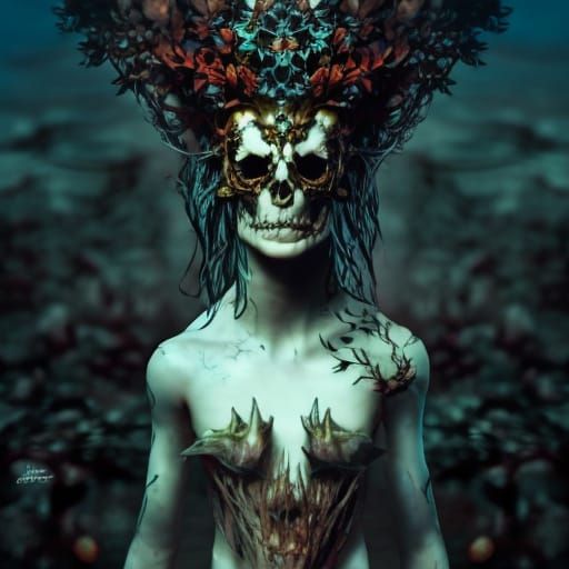 Insectile Forest Queen with Offspring in a Surreal Style