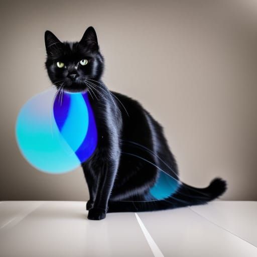 Beautiful black cat with purple collar& Beautiful cobalt blue background& shimmery vibes