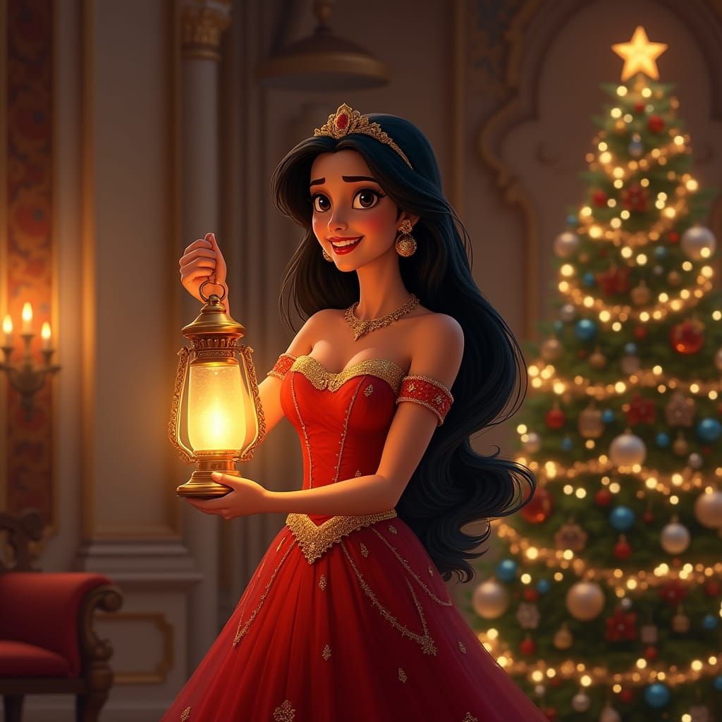 Princess Jasmine's Joyful Christmas Celebration in Opulent P...