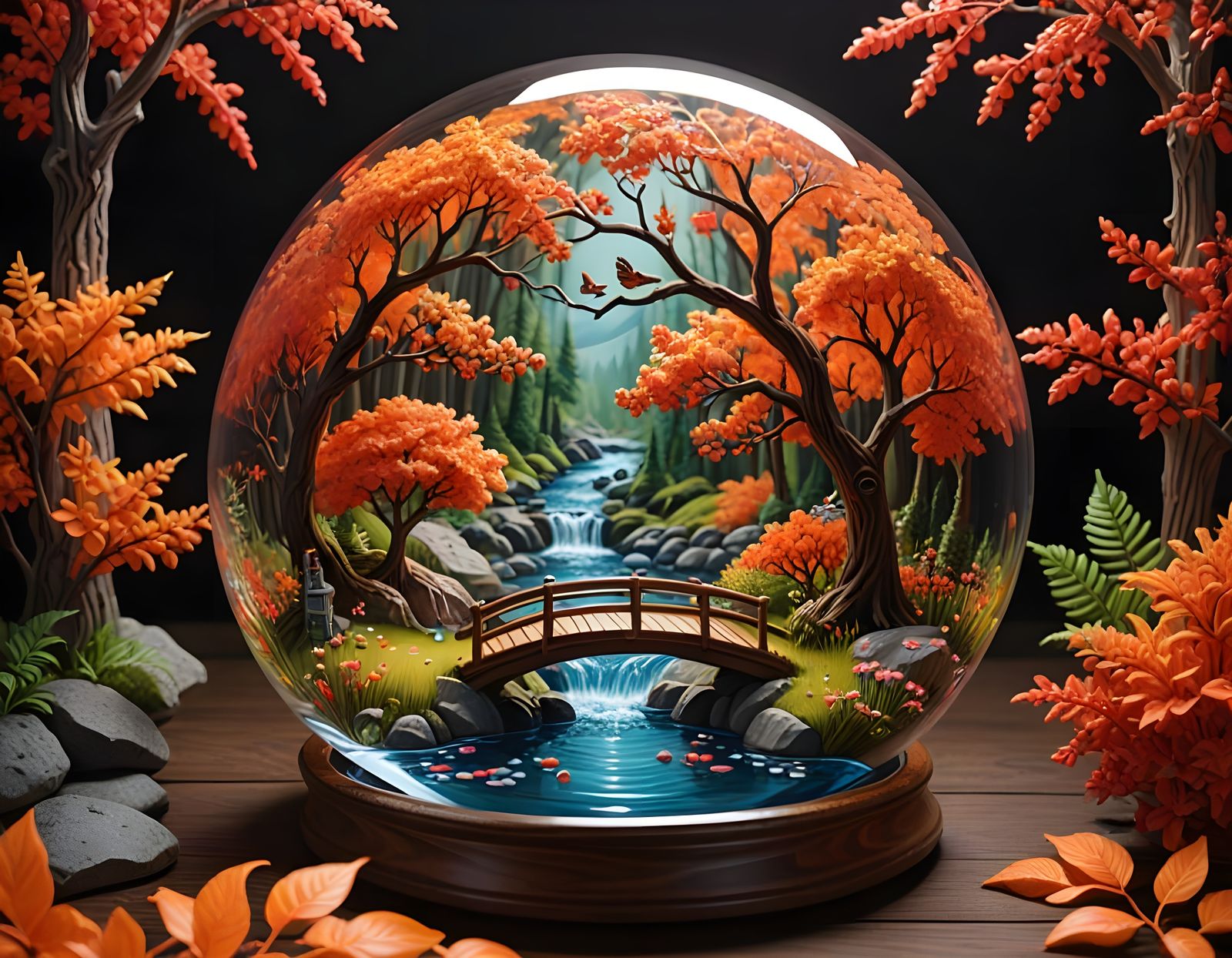 Autumn Forest Landscape in Glass Sphere with Fairy