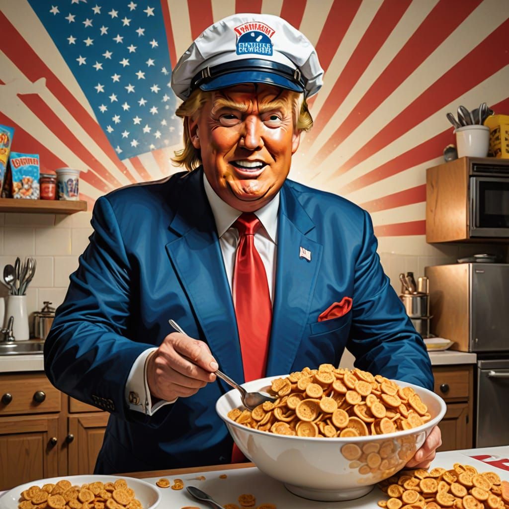 Satirical Captain Crunch as Donald Trump in Patriotic Pop Ar...