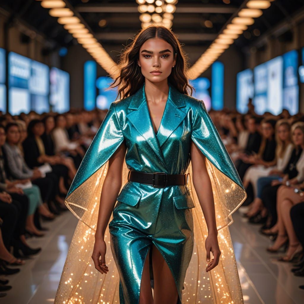 Glamorous Model Struts Down a Glowing Catwalk