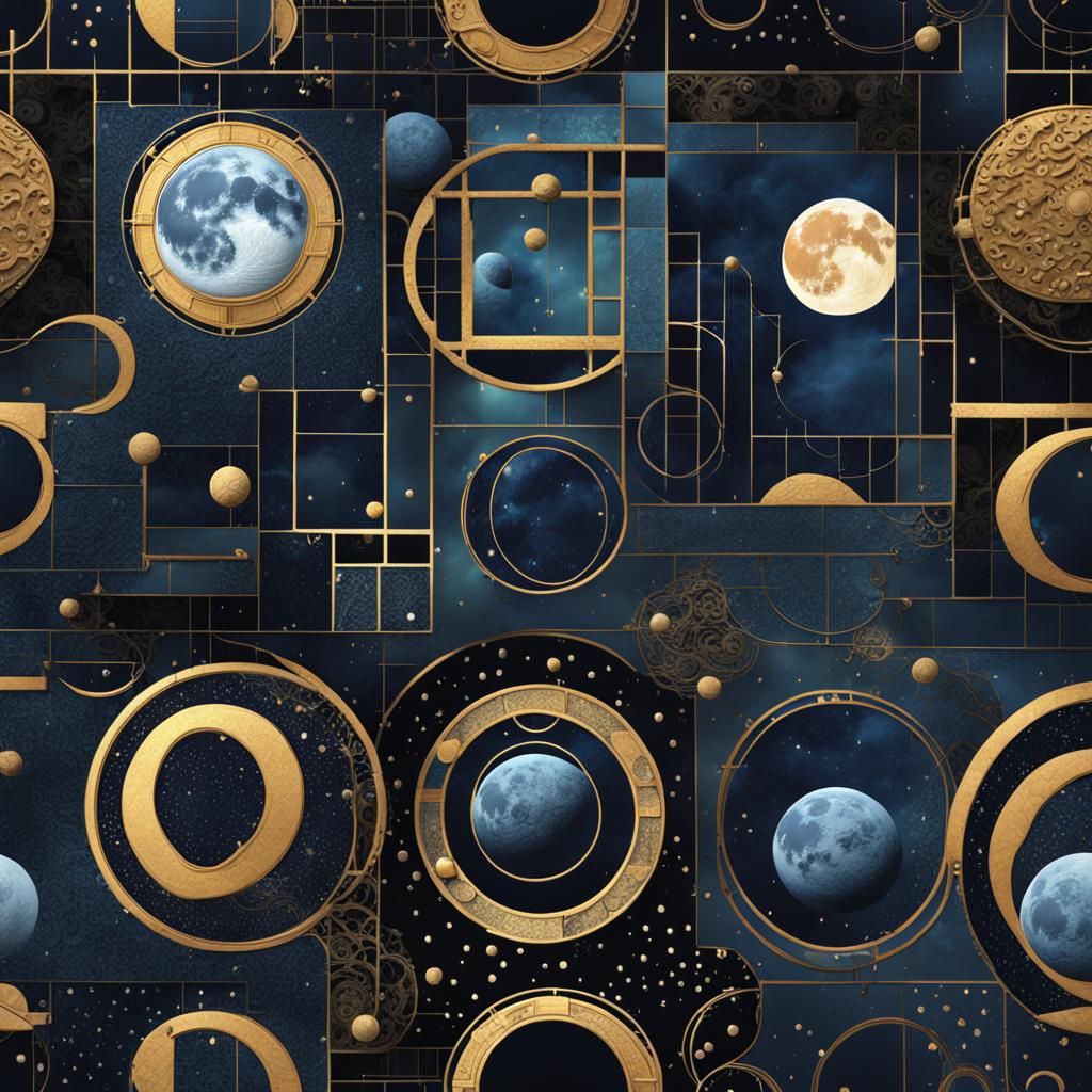 Modern Moon Quilt in Detailed Matte Painting Style