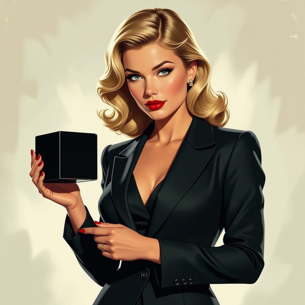 Noir Detective with Futuristic Cube in Cyberpunk Style