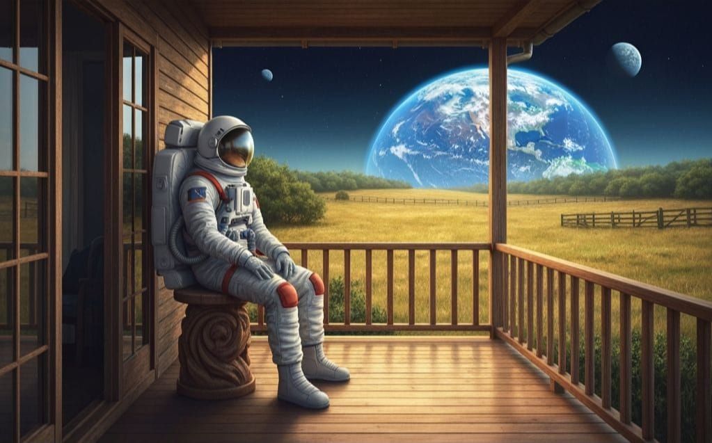 Astronaut Relaxing on Moon Veranda: Hyperrealistic Image