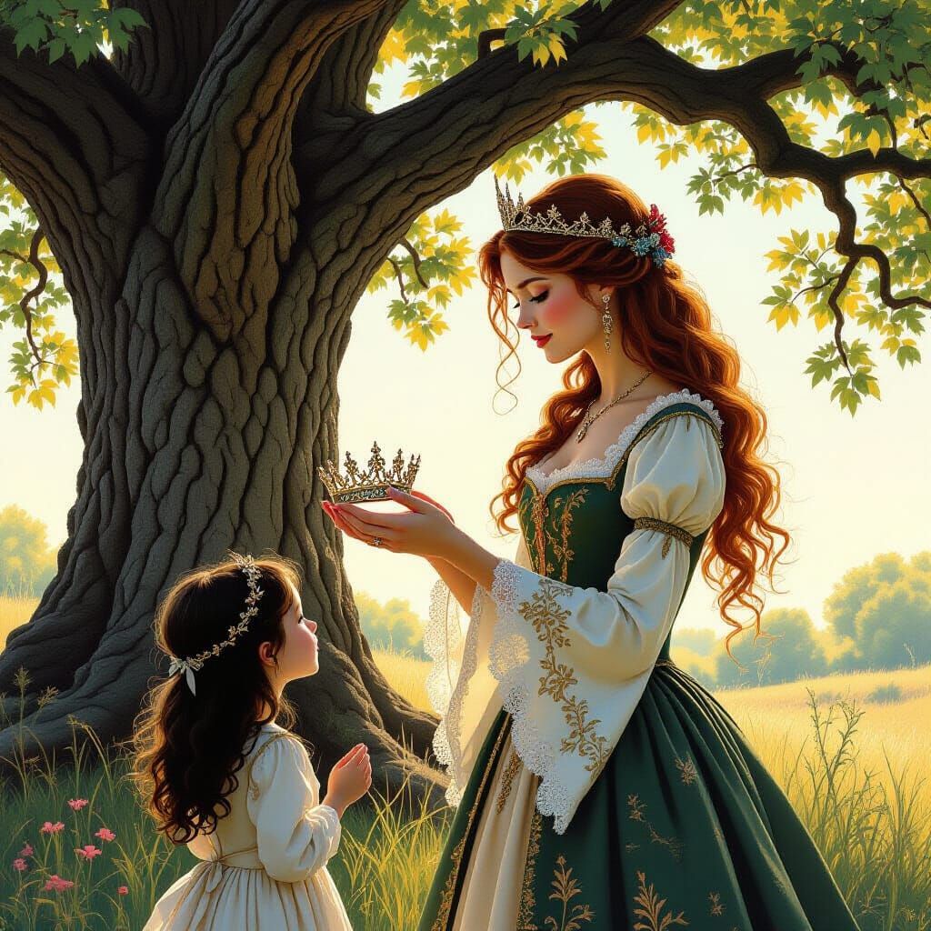 Medieval Woman with Crown in Fantasy Art Style