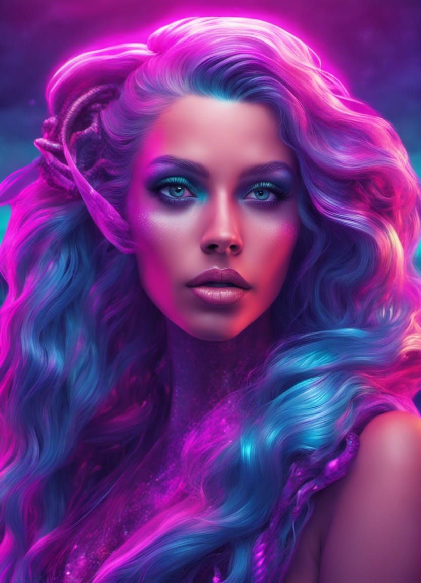 Synthwave Fantasy Mermaid Portrait