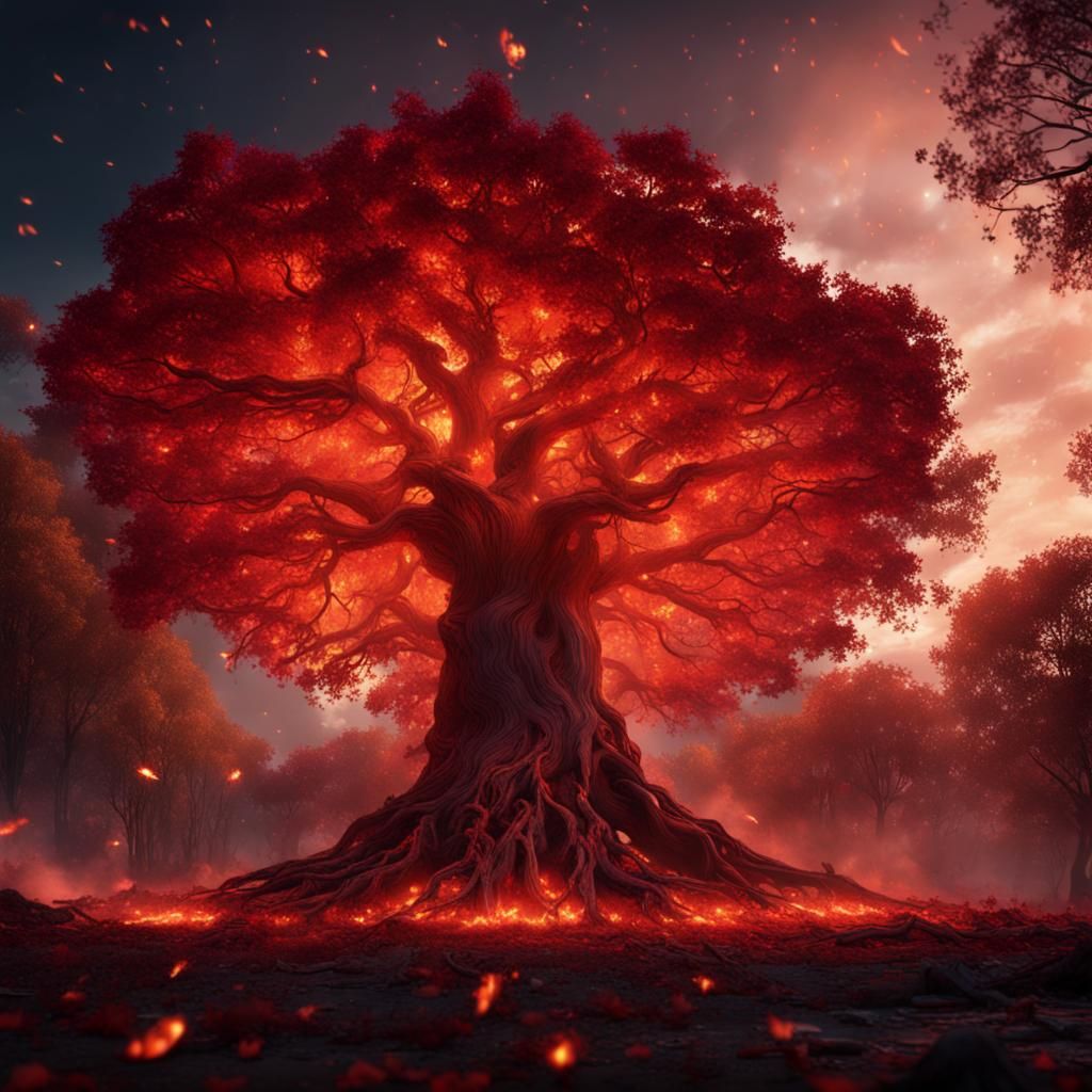 Giant Fire Tree at Night: Fantasy Concept Art