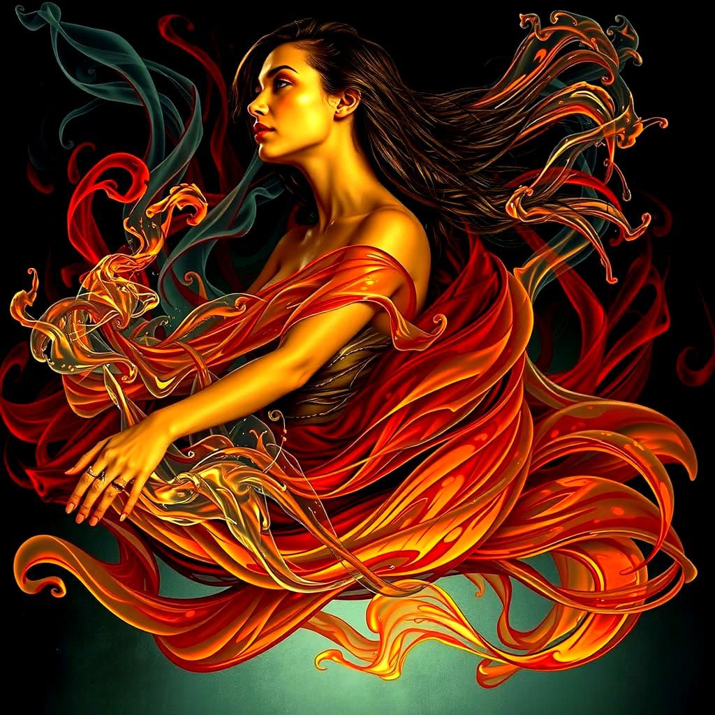 Woman Floating in Dreamlike Hyperrealism