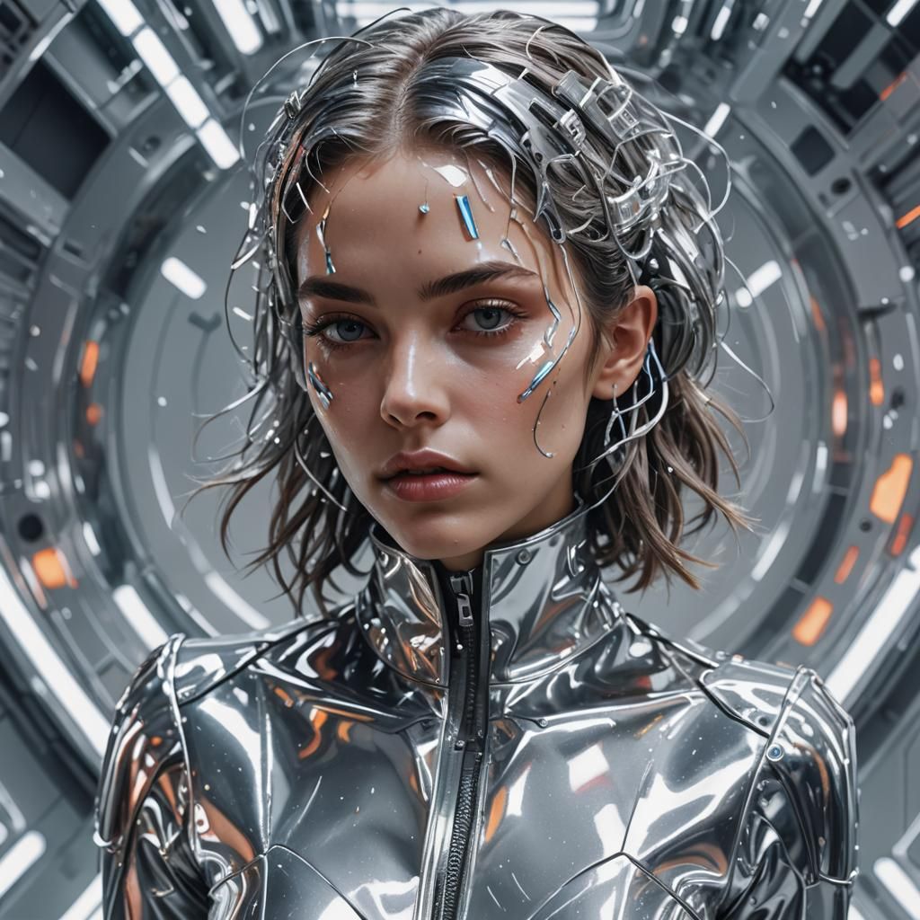 Futuristic Girl in Silver Suit: Neurocore Style