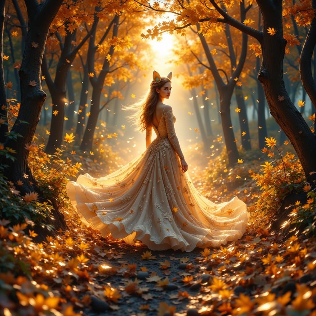 Fox Lady in Ghibli-Inspired Autumn Landscape