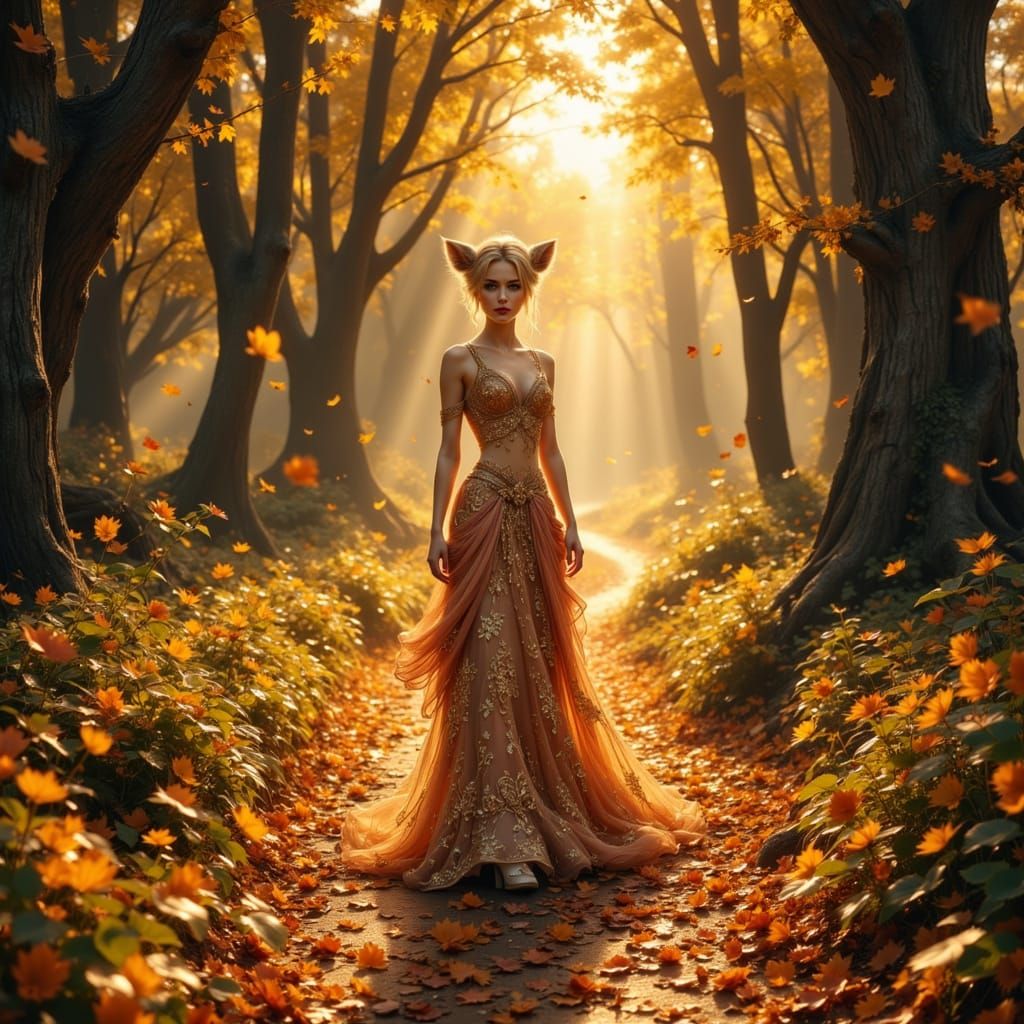 Autumn Fox Lady in Ghibli-esque Fantasy Style