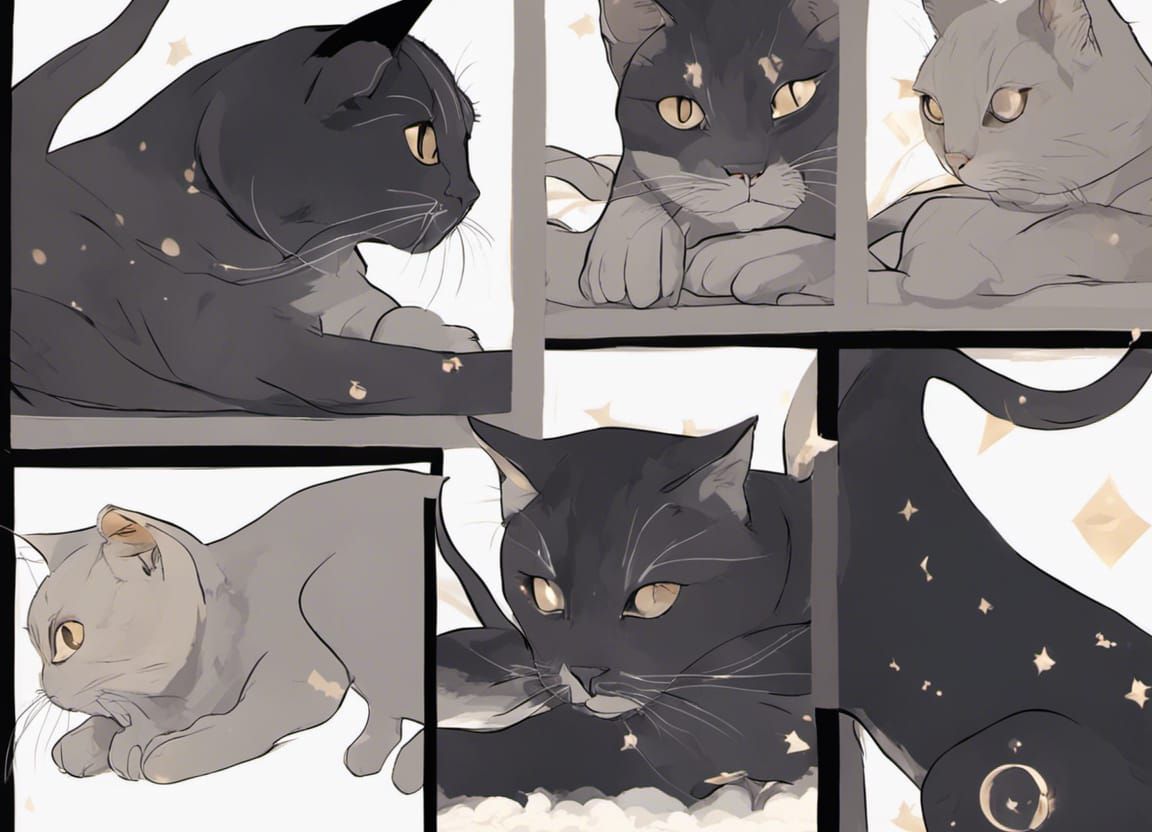 Stylized Comic Art of Cat with Sword and Moon