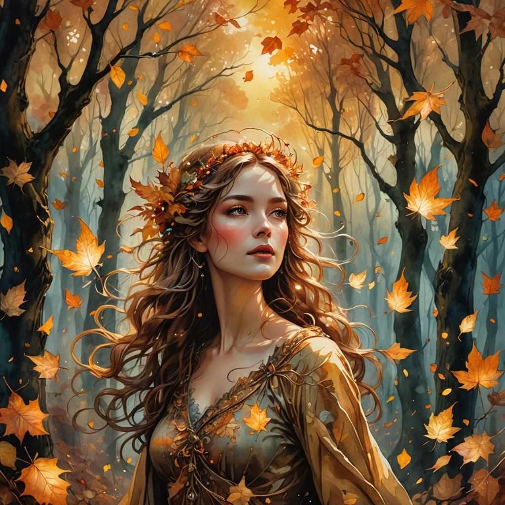 Mystical Woman in Autumn Fantasy Art