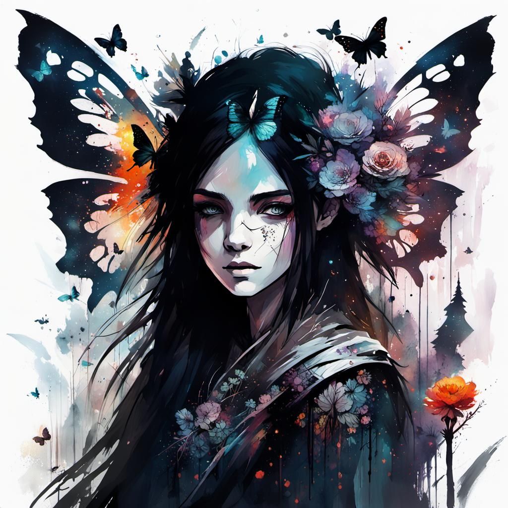 Dark Fantasy Fairy Princess in Gothic Gouache Style