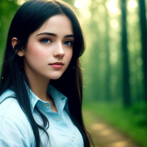 Beautiful Girl in Magical Forest Environment