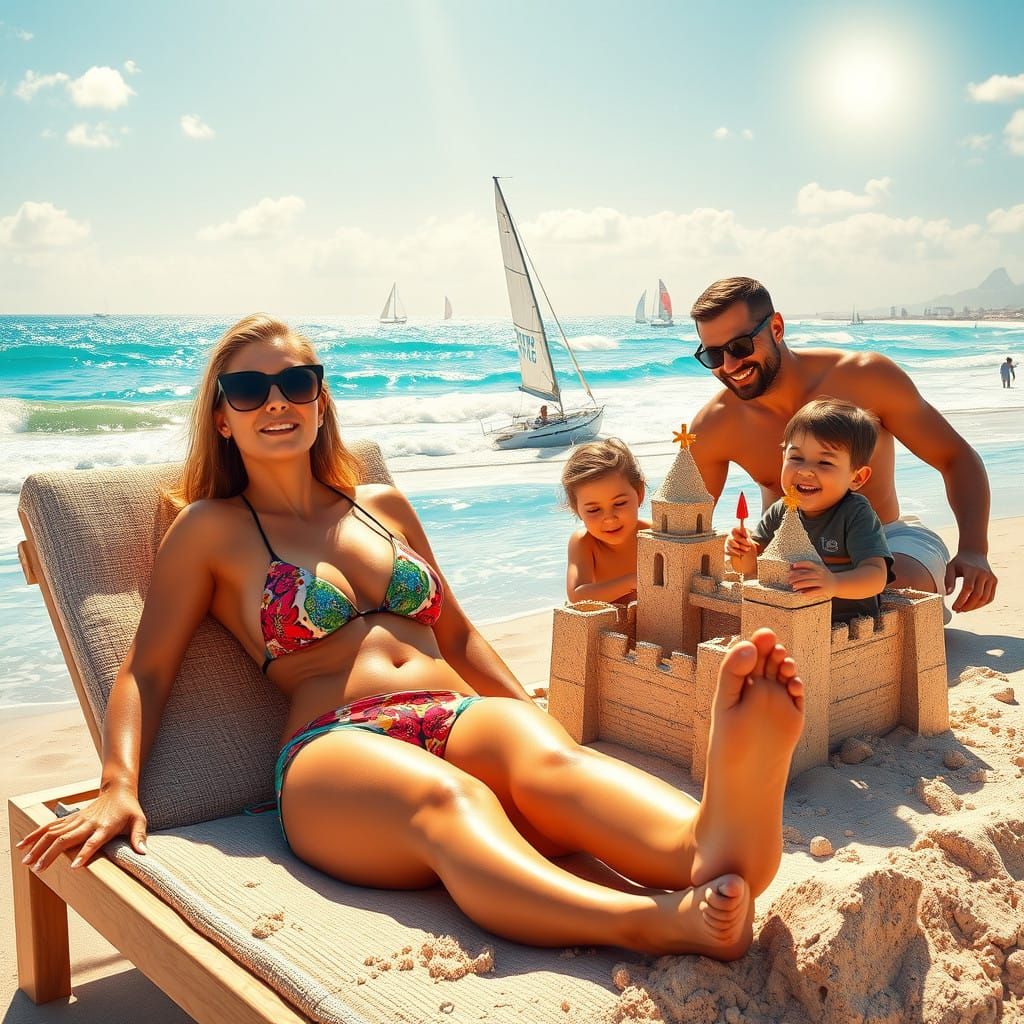 Mother's Sunny Beach Day with Family