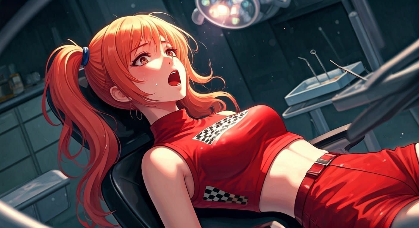 Red Racing Queen in Dental Chair, Anime Art