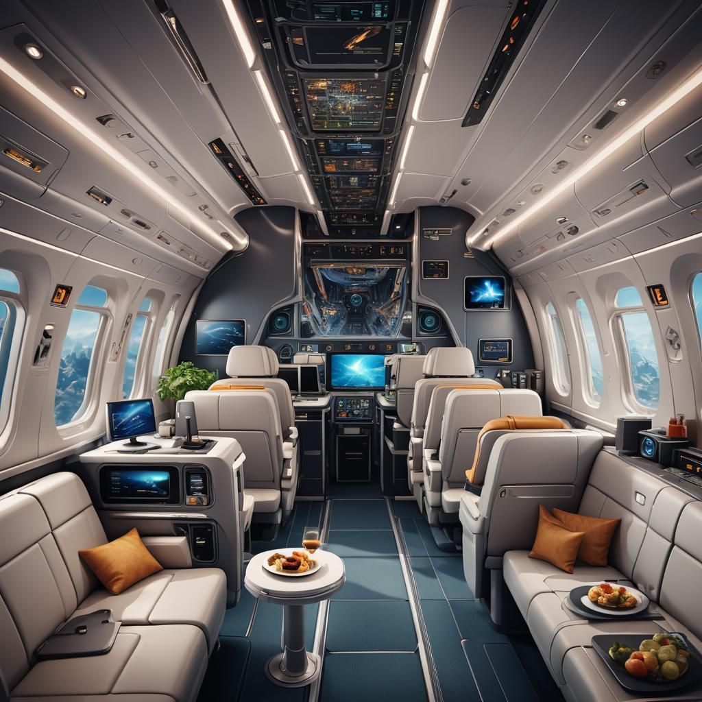 Futuristic Aircraft Interior: Entertainment and Comfort