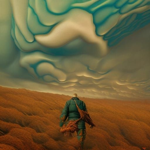 Surreal Landscape with Hyperrealistic and Prehistoric Elemen...