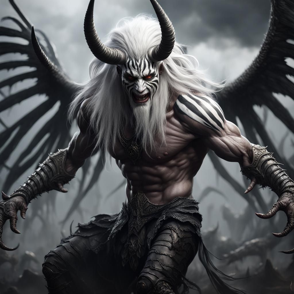 Hyperrealistic Zebra-Headed Demon Concept Art