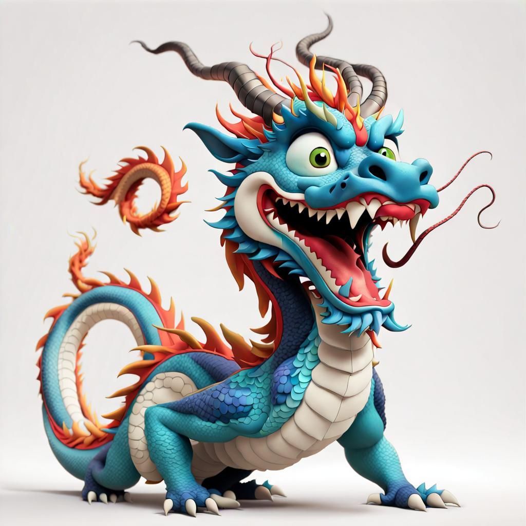 Whimsical Chinese Dragon Animated in Fantasy Style