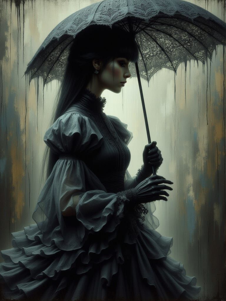 Wednesday Addams Portrait in Impasto Oil Painting Style