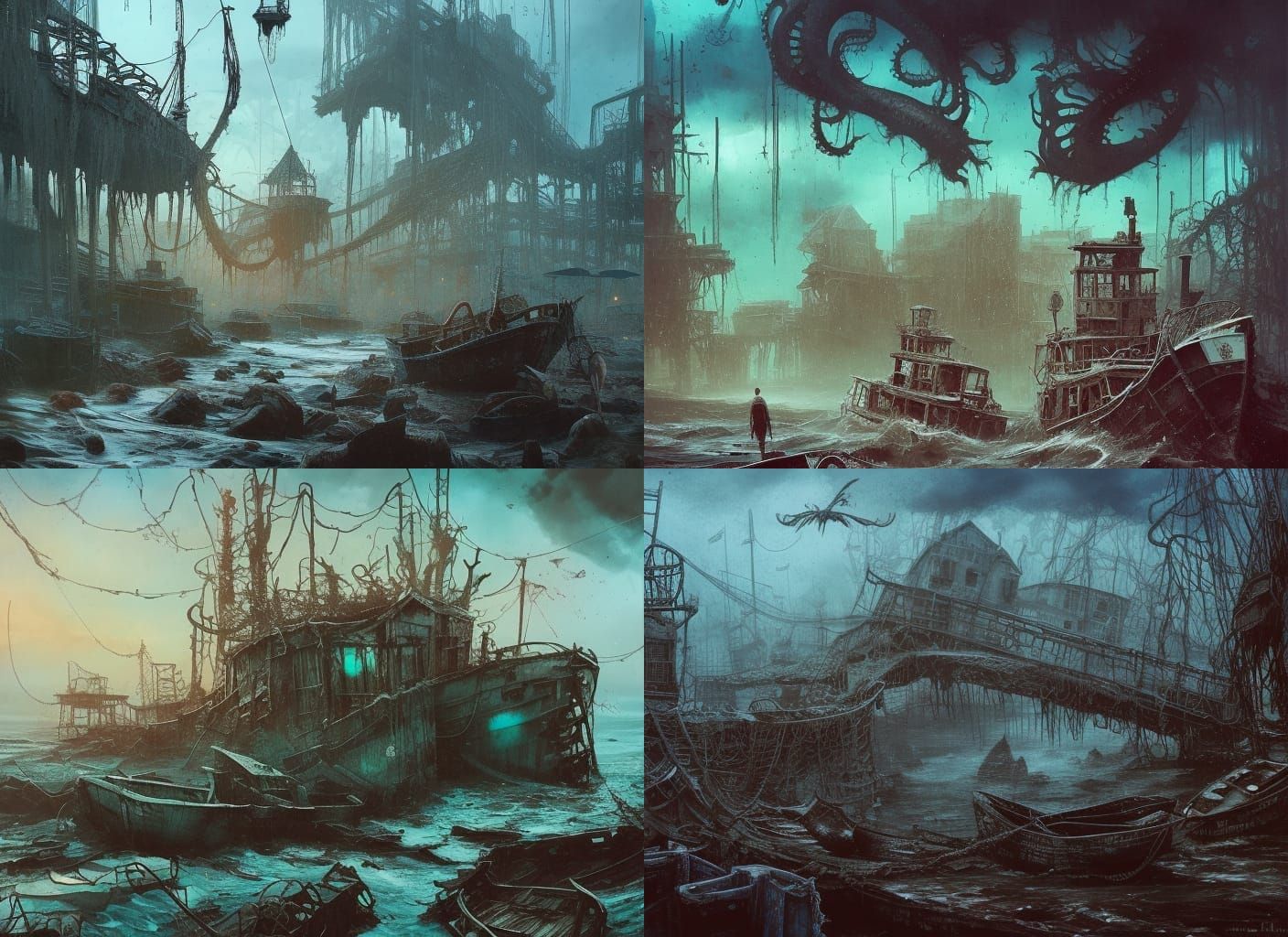 Lovecraftian Landscape: Abandoned Town in Watercolor