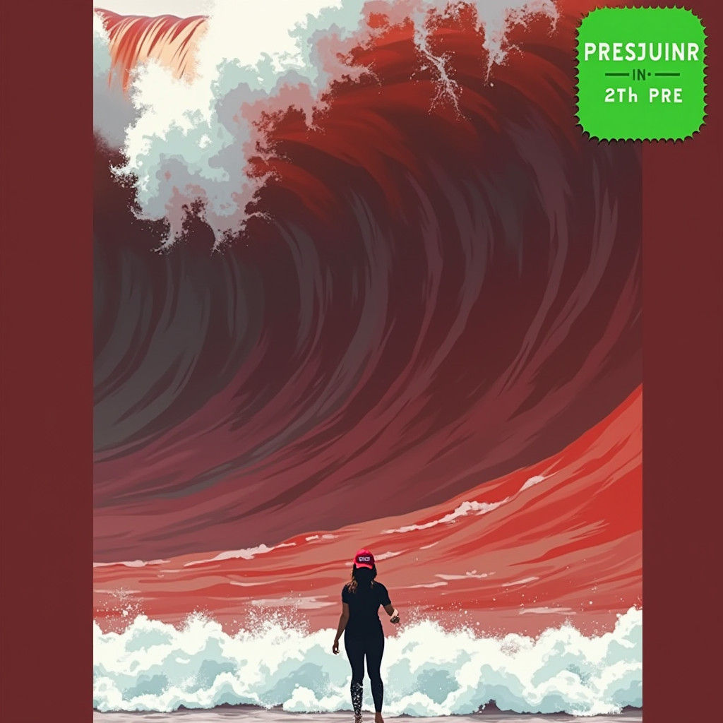 Kamala Harris in Red Ocean, Graphic Illustration