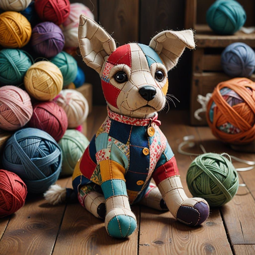 Handcrafted Patchwork Puppy in Ultra-Realistic Style