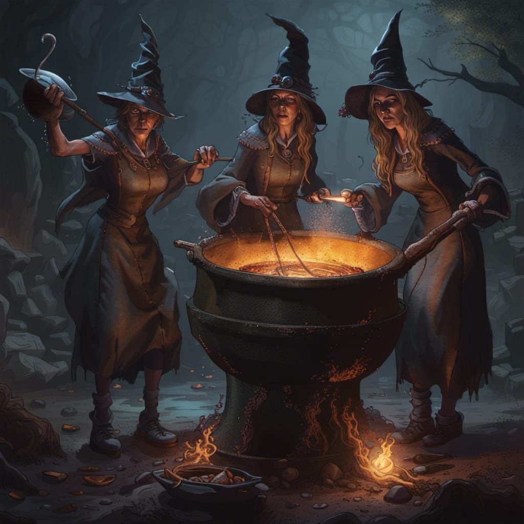 Witches around Cauldron: Dark Fantasy Concept Art