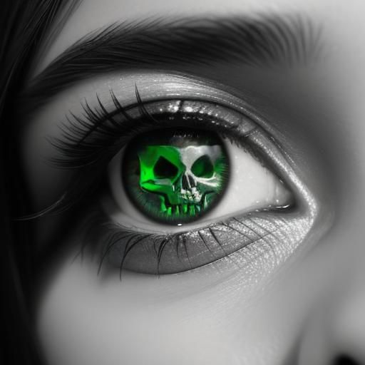 Detailed Green Eye Portrait with Skull